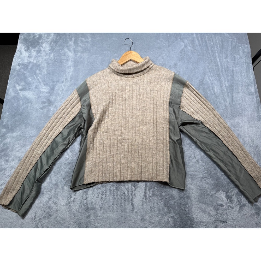 Zara Unique High Collar Mixed Sweater Womens Large Beige Crop Ribbed Knit Winter